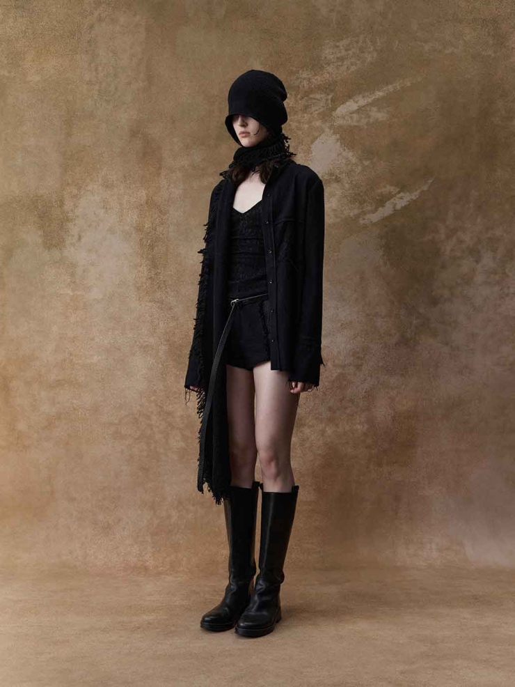 Black Raw-Edge Tie Shorts