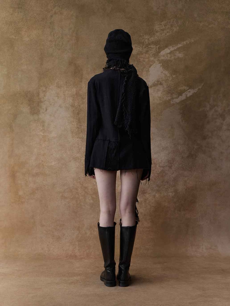 Black Raw-Edge Tie Shorts