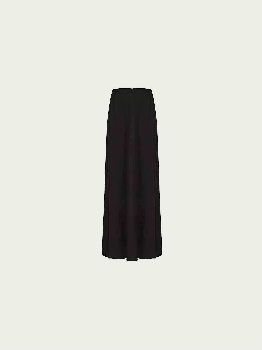 Black Bias-Cut Wool Skirt