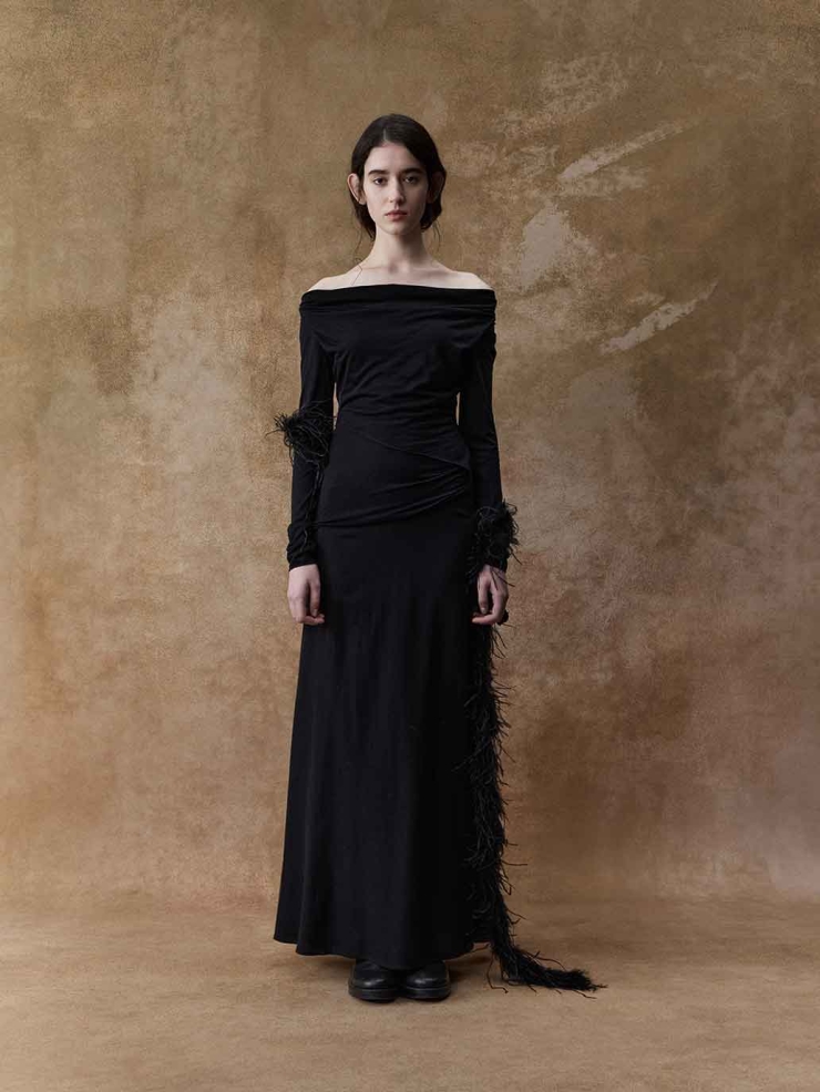 Black Bias-Cut Wool Skirt