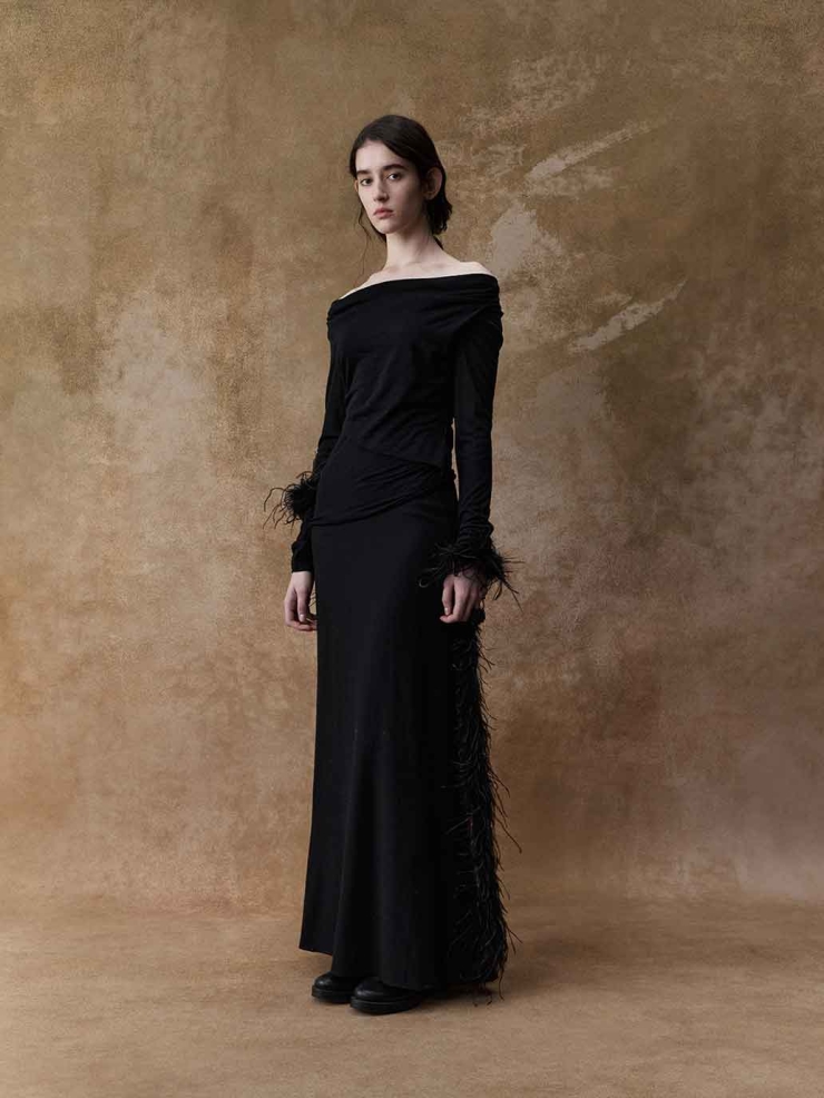 Black Bias-Cut Wool Skirt