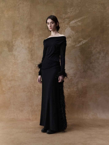 Black Bias-Cut Wool Skirt