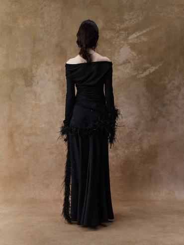 Black Bias-Cut Wool Skirt