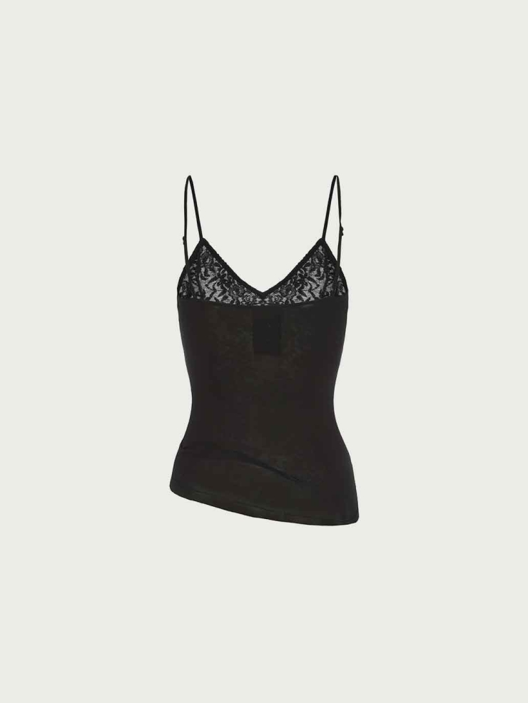 Black Wool Lace Tank Top