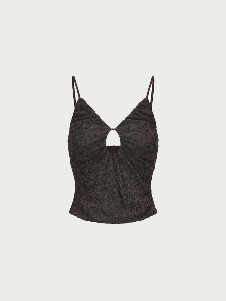 Grey Wool Lace Ruched Tank Top