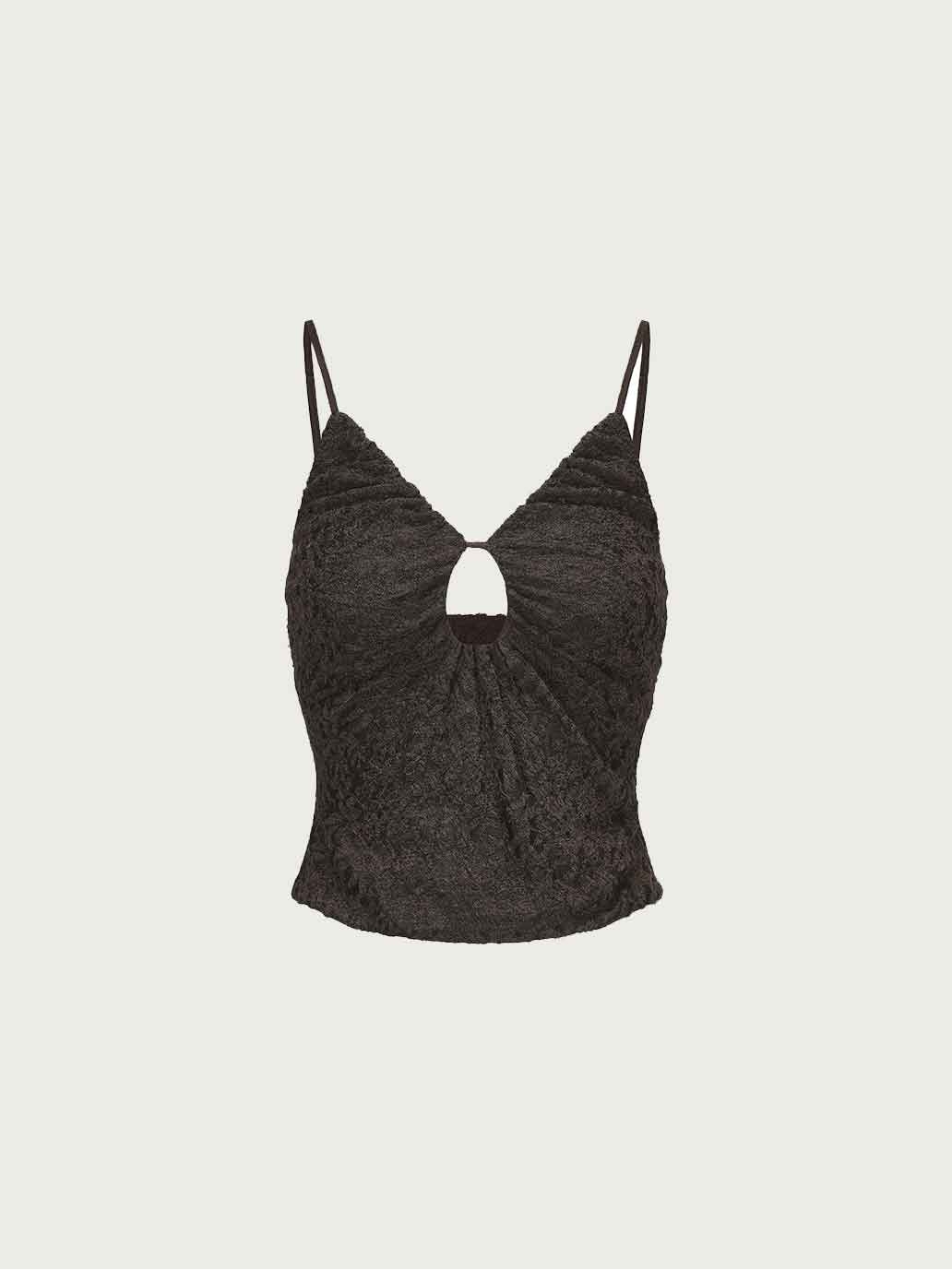 Grey Wool Lace Ruched Tank Top