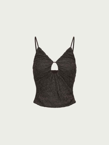 Grey Wool Lace Ruched Tank Top