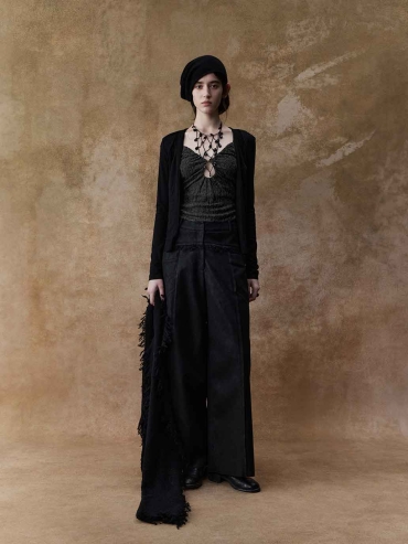 Grey Wool Lace Ruched Tank Top