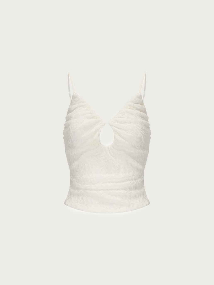 Ivory Lace Ruched Tank Top