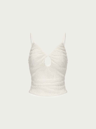 Ivory Lace Ruched Tank Top