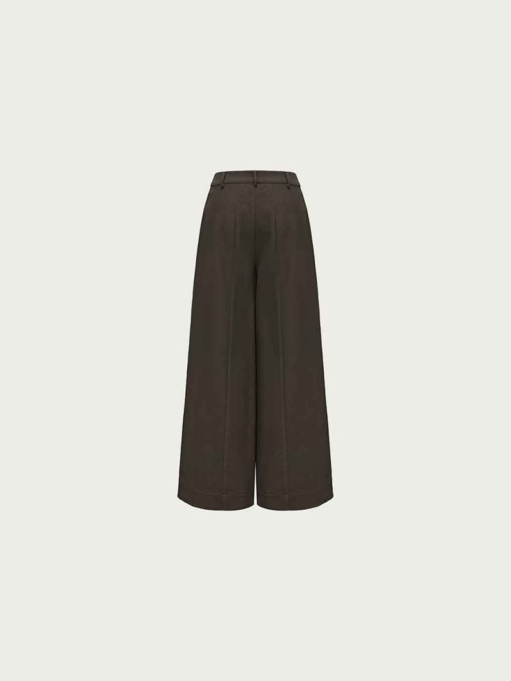 Grey Structured Pleated Wide-Leg Pants