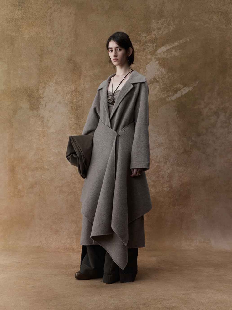 Grey Structured Pleated Wide-Leg Pants