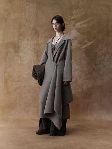 Grey Structured Pleated Wide-Leg Pants