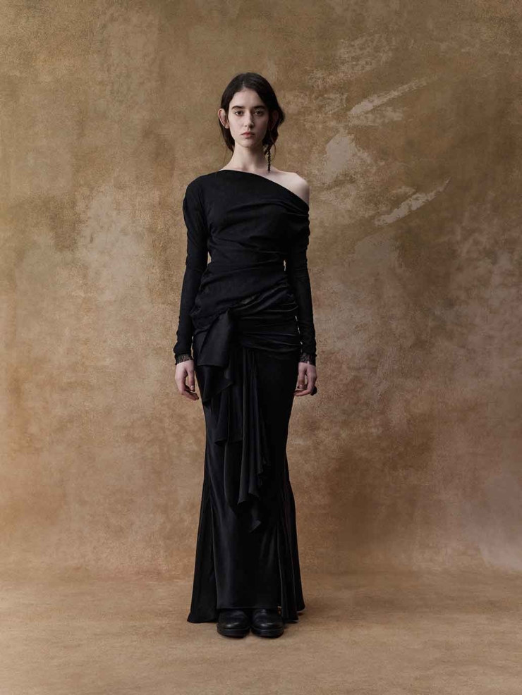 Black Asymmetrical Sheer One-Shoulder Top