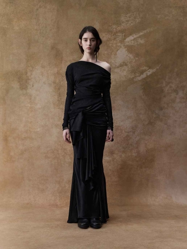 Black Asymmetrical Sheer One-Shoulder Top