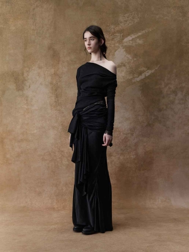 Black Asymmetrical Sheer One-Shoulder Top