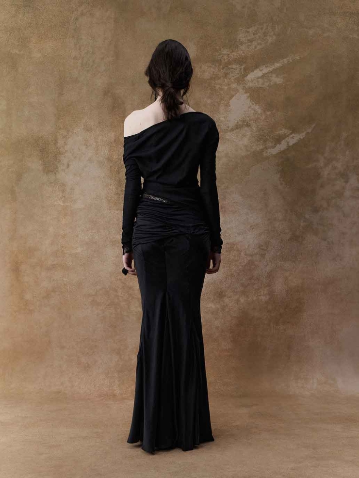 Black Asymmetrical Sheer One-Shoulder Top