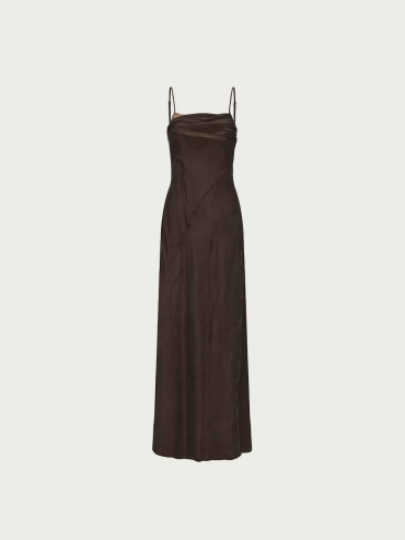 Dark Brown Draped Cowl Neck Slip Dress