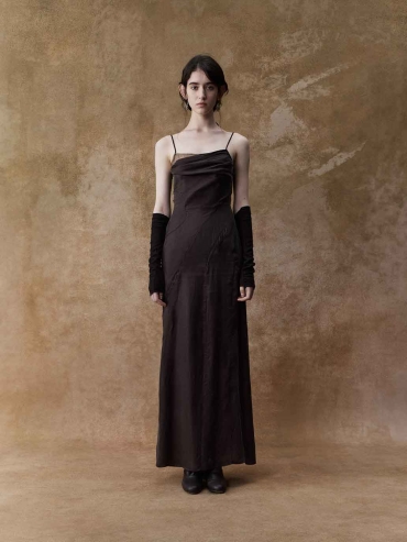 Dark Brown Draped Cowl Neck Slip Dress