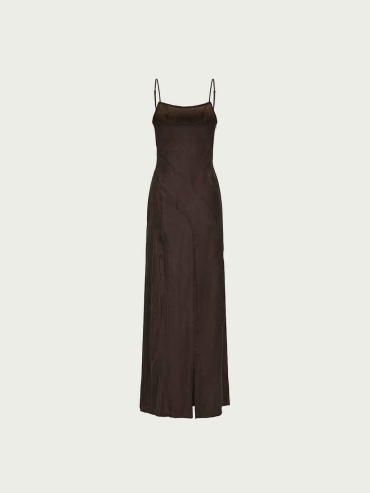 Dark Brown Draped Cowl Neck Slip Dress