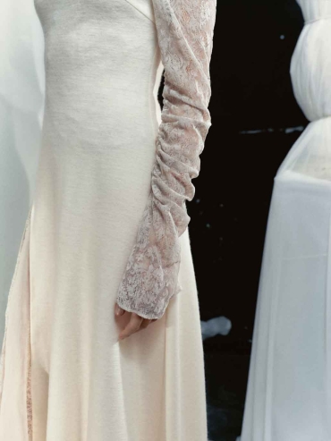 Grey Velvet-Lace Flocked Fitted Shirt