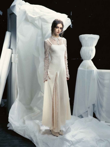 Grey Wool-Panel Lace Fitted Dress