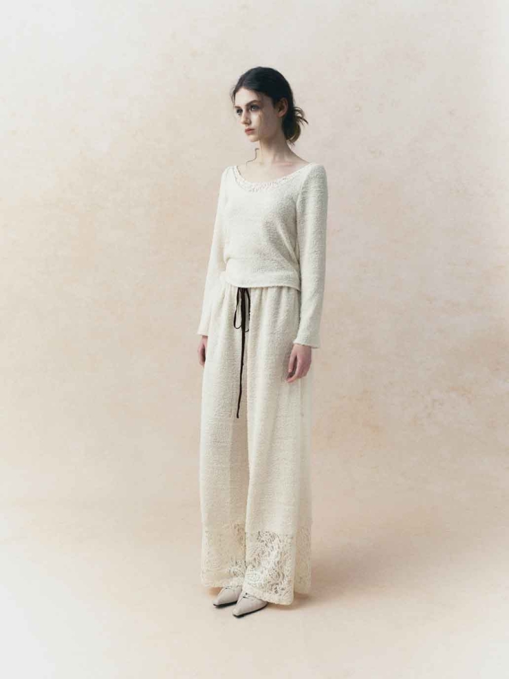 Grey Lace-Panel Plush Casual Pants