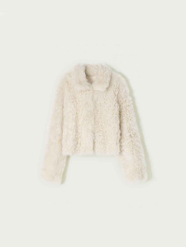 White Toscana Shearling Boxy Short Jacket