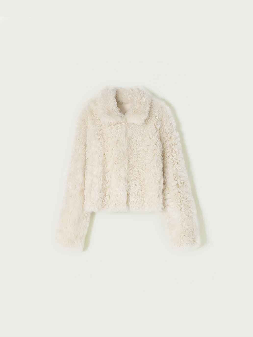 White Toscana Shearling Boxy Short Jacket