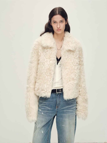 White Toscana Shearling Boxy Short Jacket