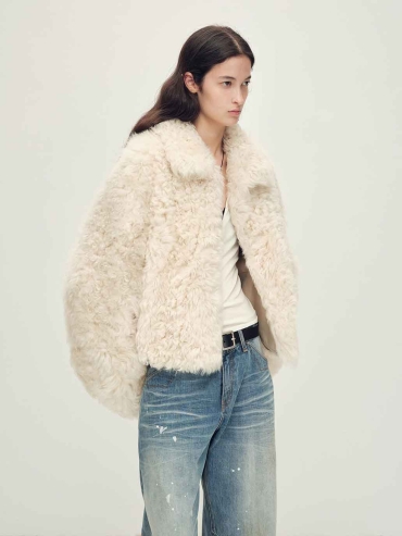 White Toscana Shearling Boxy Short Jacket