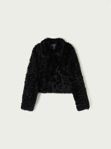 Black Toscana Shearling Boxy Short Jacket