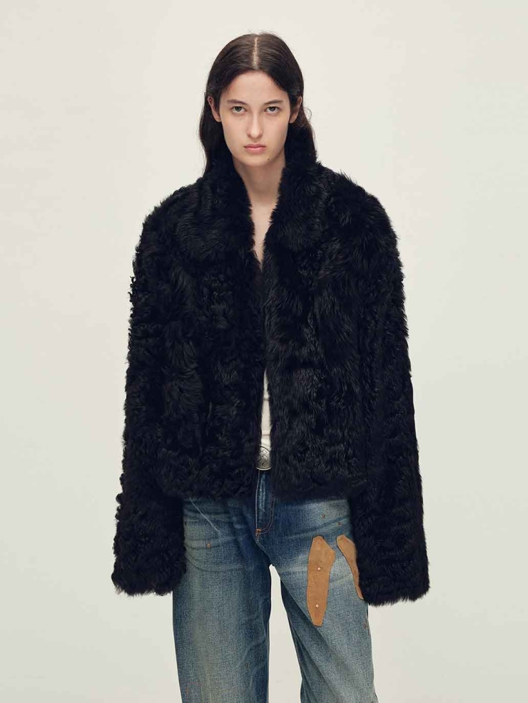 Black Toscana Shearling Boxy Short Jacket