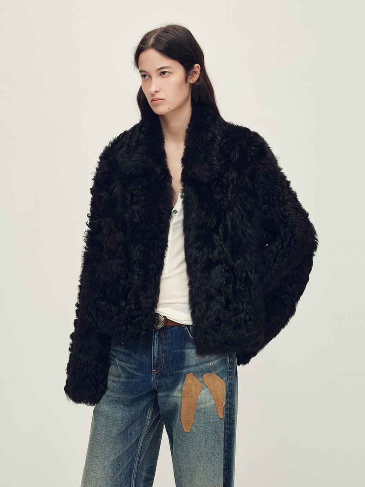 Black Toscana Shearling Boxy Short Jacket
