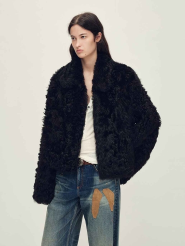 Black Toscana Shearling Boxy Short Jacket