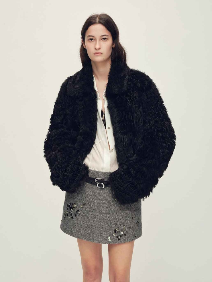 Black Toscana Shearling Boxy Short Jacket