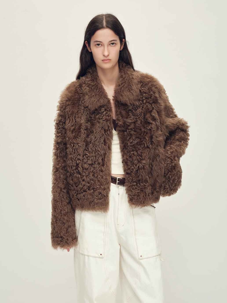 Brown Toscana Shearling Boxy Short Jacket
