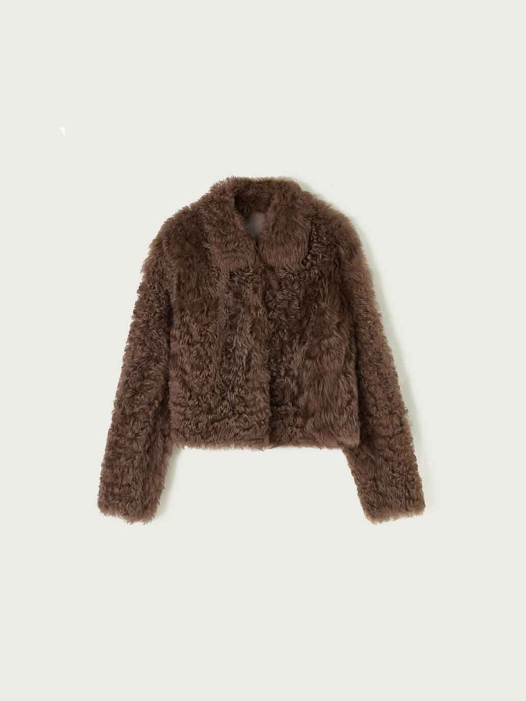 Brown Toscana Shearling Boxy Short Jacket
