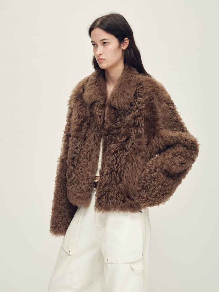 Brown Toscana Shearling Boxy Short Jacket