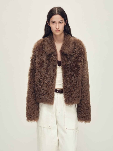 Brown Toscana Shearling Boxy Short Jacket