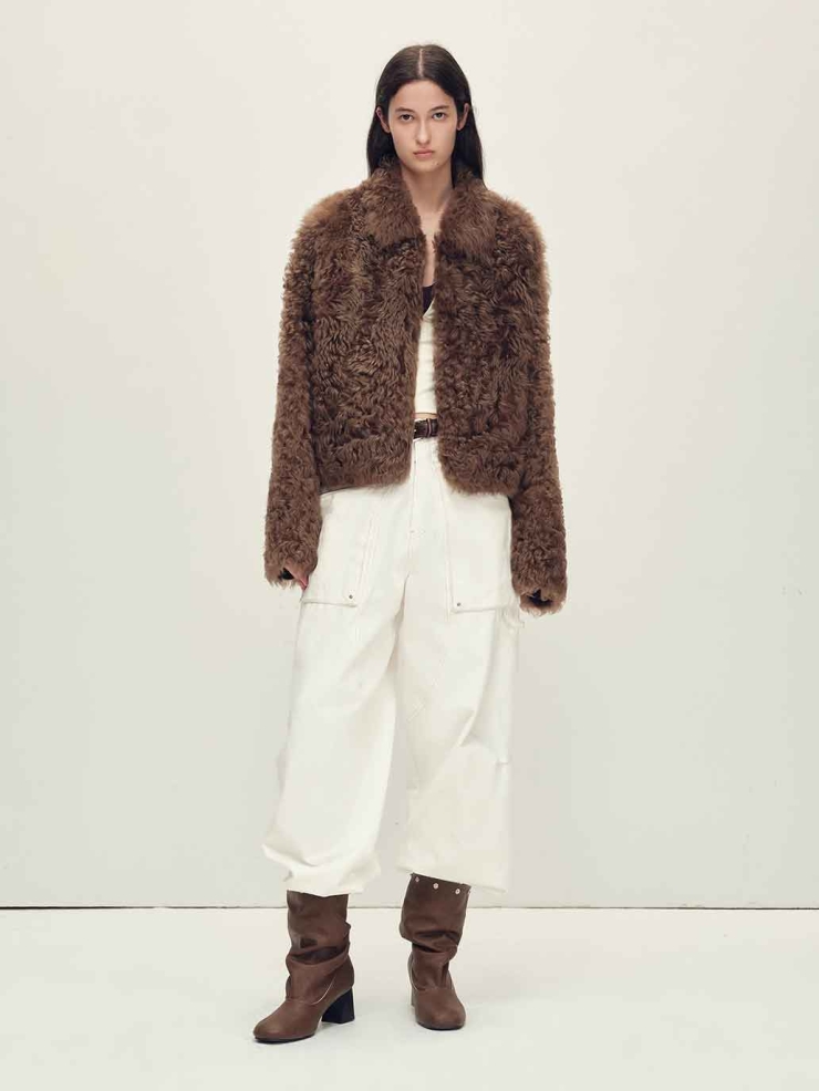 Brown Toscana Shearling Boxy Short Jacket