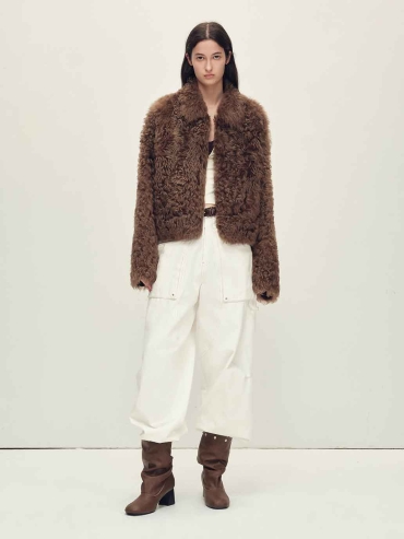 Brown Toscana Shearling Boxy Short Jacket