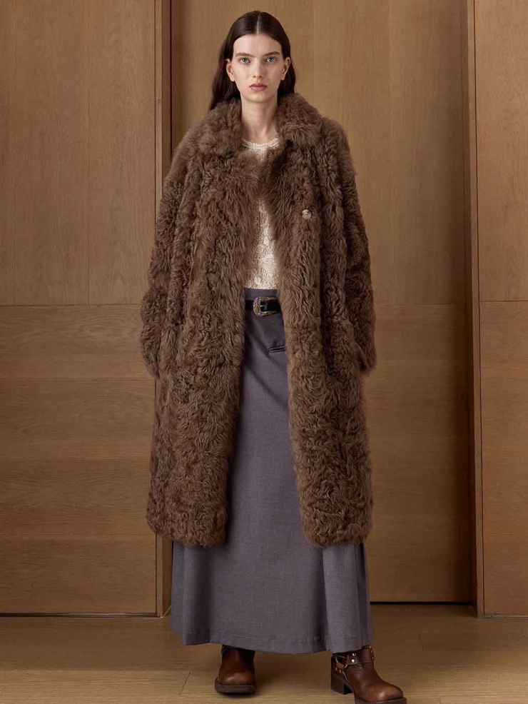 Brown Toscana Shearling Extra-Long Lapel Coat