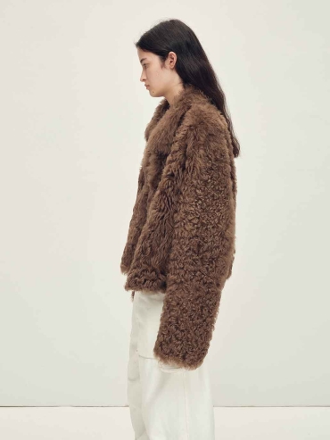 Brown Toscana Shearling Boxy Short Jacket