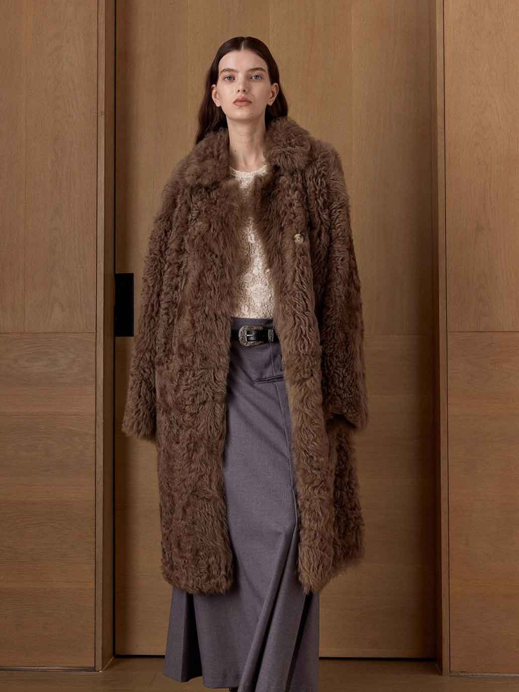 Brown Toscana Shearling Extra-Long Lapel Coat