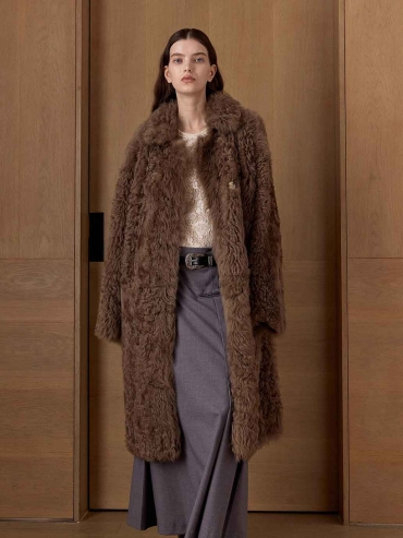 Brown Toscana Shearling Extra-Long Lapel Coat