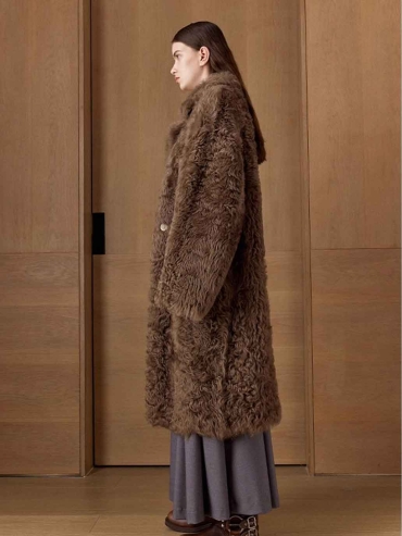Brown Toscana Shearling Extra-Long Lapel Coat