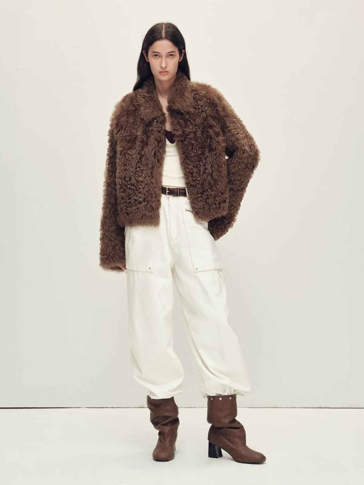 Brown Toscana Shearling Boxy Short Jacket