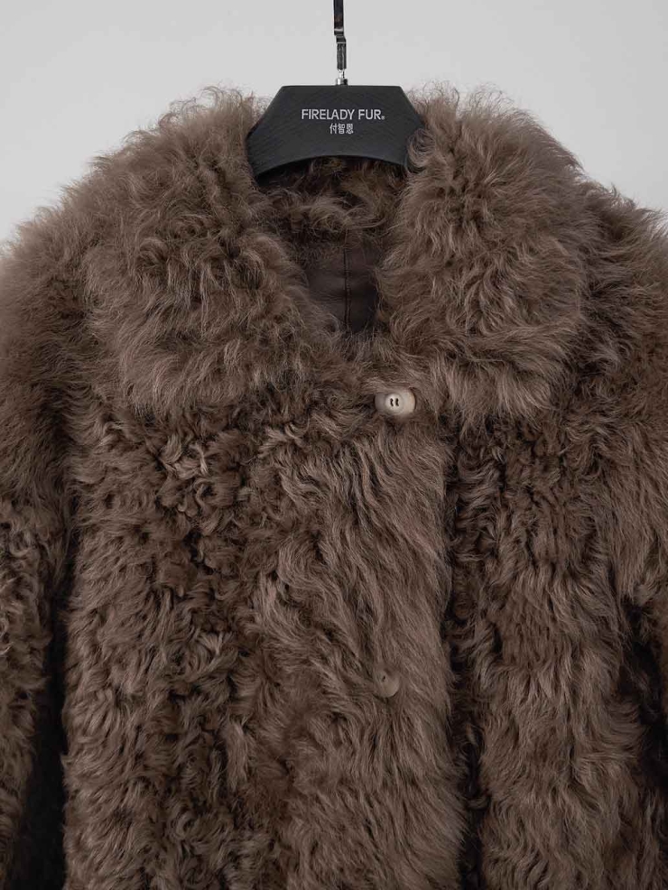 Brown Toscana Shearling Extra-Long Lapel Coat