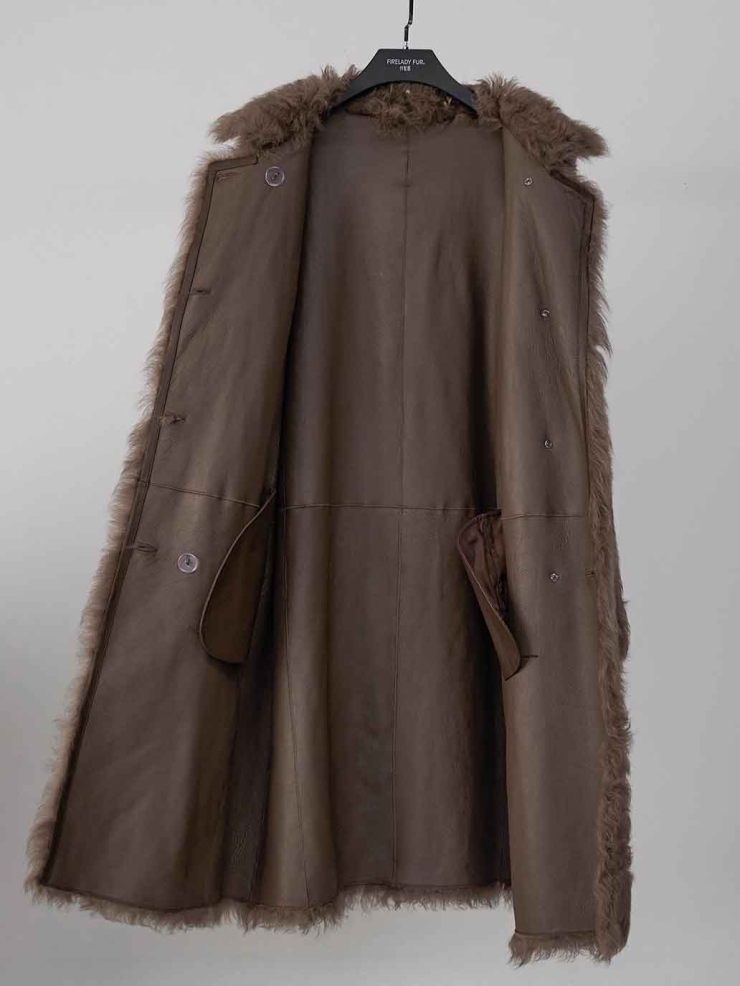 Brown Toscana Shearling Extra-Long Lapel Coat